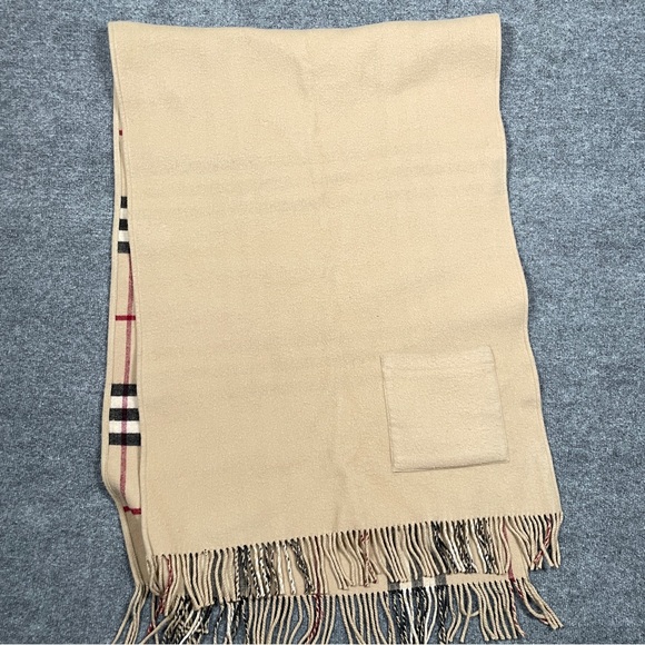 BURBERRY Scarf Large Check Plaid Reversible Pockets Wool Cashmere - Picture 9 of 12